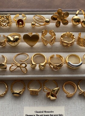 极简风甜美爱心蝴蝶结戒指韩版流行时尚开口戒指个性小众设计指环