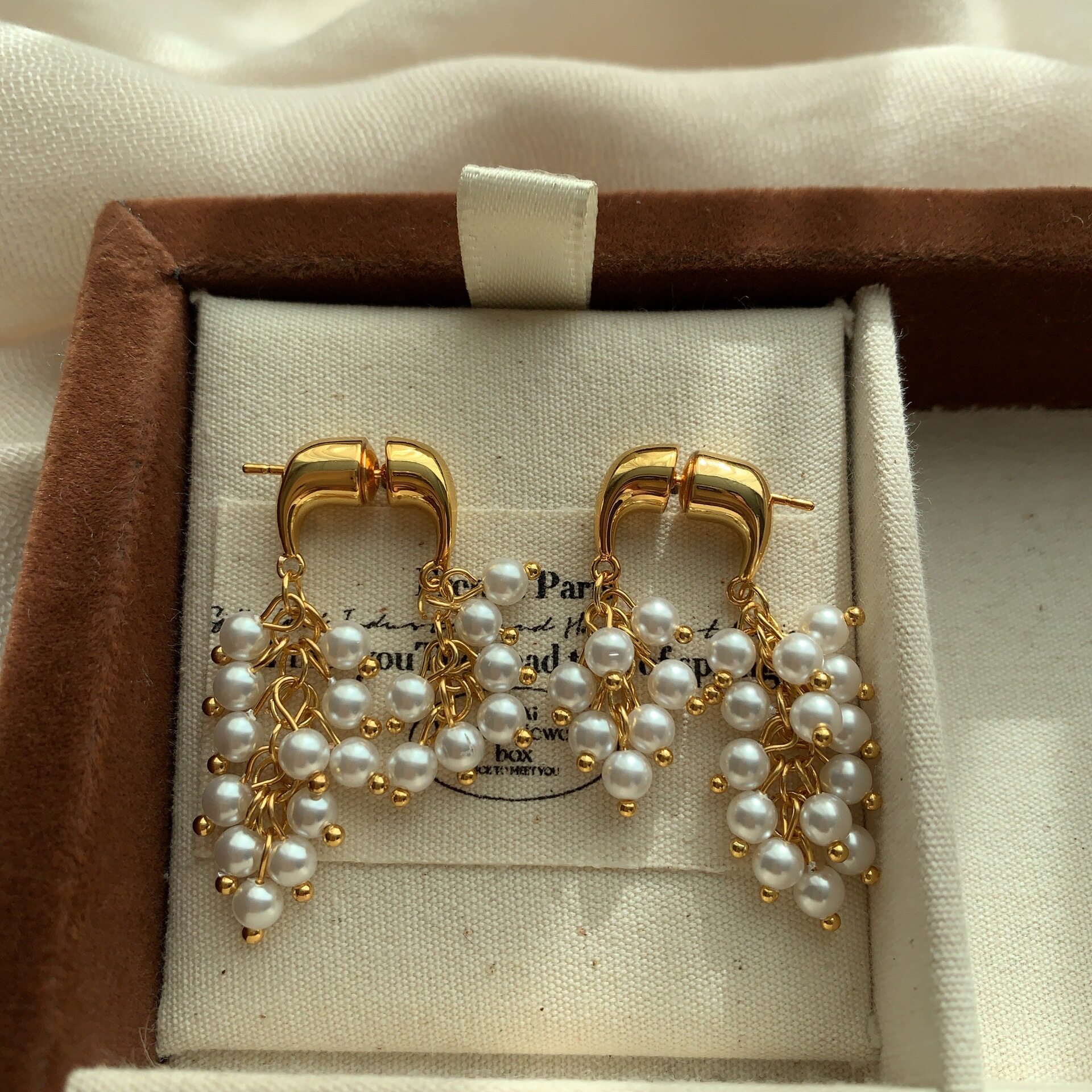 温润柔美珍珠流苏耳环耳扣金属链条时尚轻奢通勤百搭小众设计耳饰