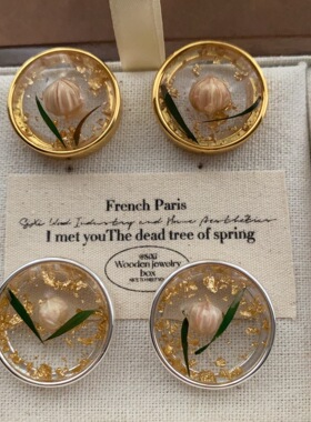 自然浪漫永生花蕾耳钉耳环树脂金箔高级感艺术小众时尚轻奢耳环女