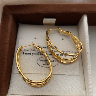 多层椭圆几何环形耳环耳扣现代极简风轻奢时尚高级感小众个性耳饰