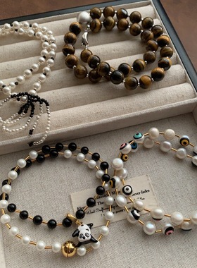 福利款现货珍珠秋冬毛衣链大溪地仿珍珠小众项链法式复古小众设计