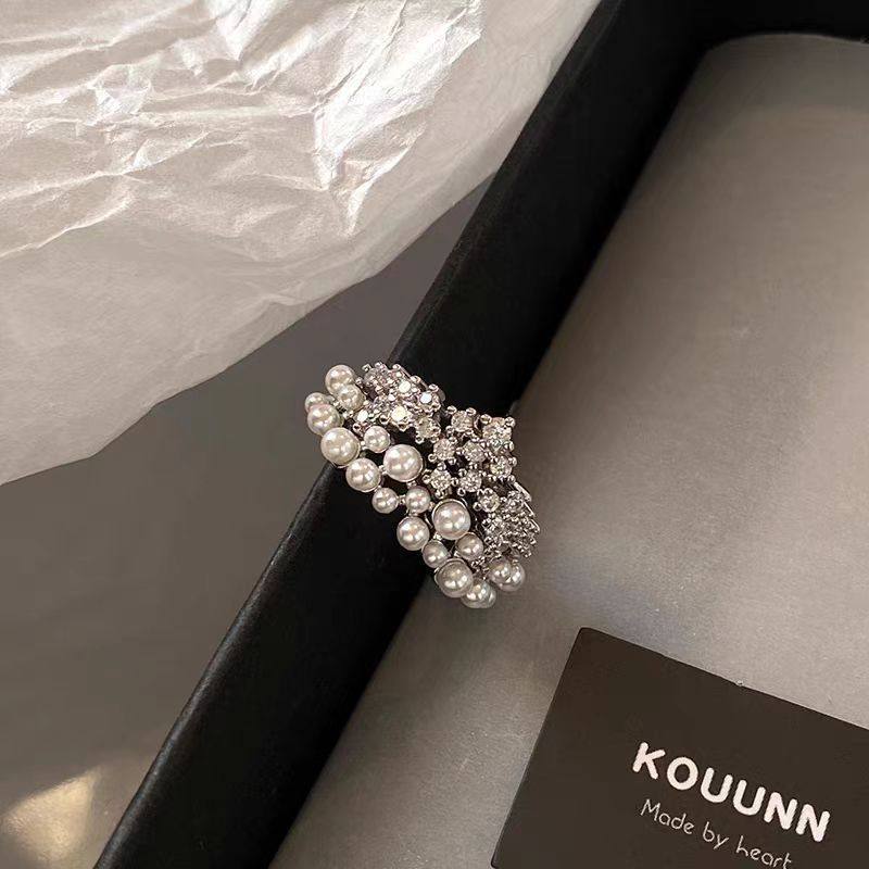 法式澳白开口宽版珍珠戒指女小众设计感可调节食指戒2025新款指环