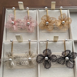 手工灵感系列优雅长针珍珠花朵耳钉耳坠气质法式小众耳环仙气耳饰