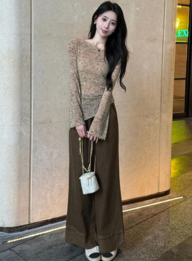 入秋穿搭一整套装上衣阔腿裤女装百搭老钱风网红洋气炸街衣服气质