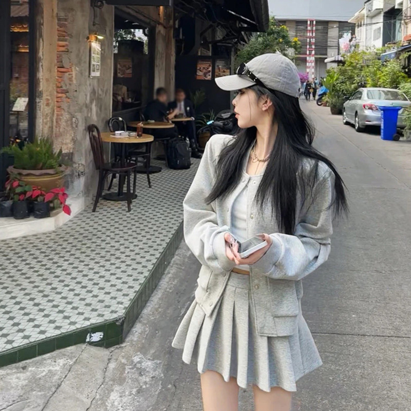 初春卫衣搭配百褶裙春装一整套装时尚奶系穿搭早春小个子外套韩系