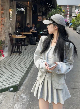 初春卫衣搭配百褶裙春装一整套装时尚奶系穿搭早春小个子外套韩系