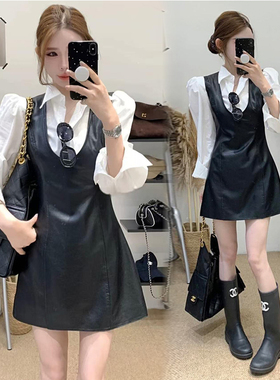 早秋衬衫背带皮裙连衣裙套装网红洋气炸街女装韩系穿搭一整套减龄