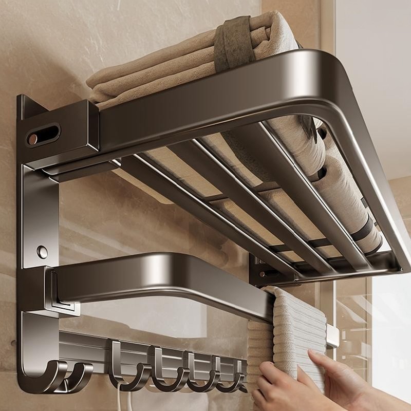 打孔毛巾架卫生间浴巾打孔式置物架浴室厕所壁挂式太空铝收纳挂杆,家装主材,卫浴置物架,淘宝优惠券,粉丝福利购,淘宝优惠卷