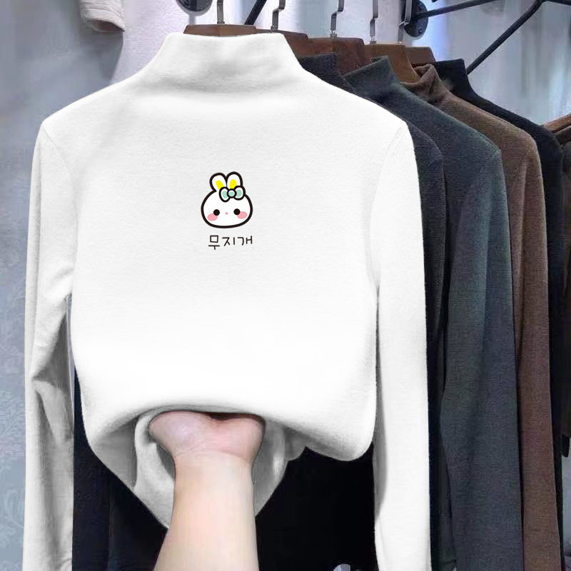 Y2019#男女童德绒半高领T恤打底衫内搭加绒加厚长袖T恤女洋气上衣