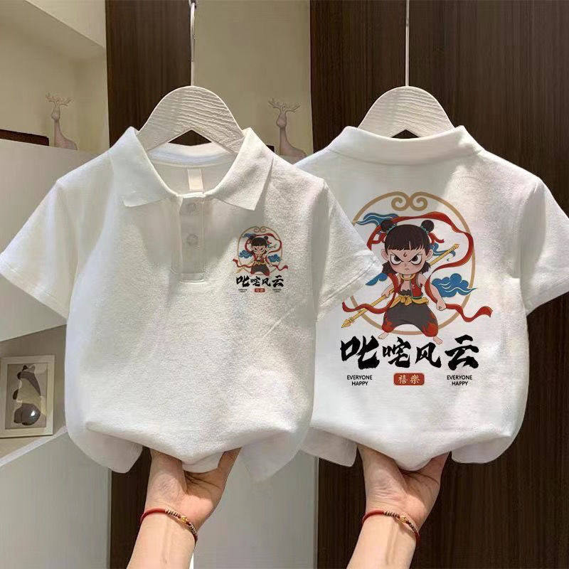 女童polo衫短袖纯棉儿童翻领t恤夏季宽松休闲可爱卡通上衣