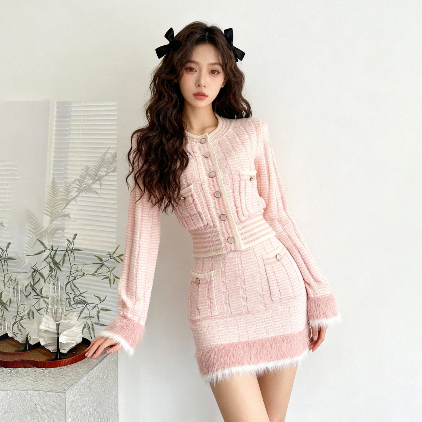 巨好看冬装一整套针织短裙小香风