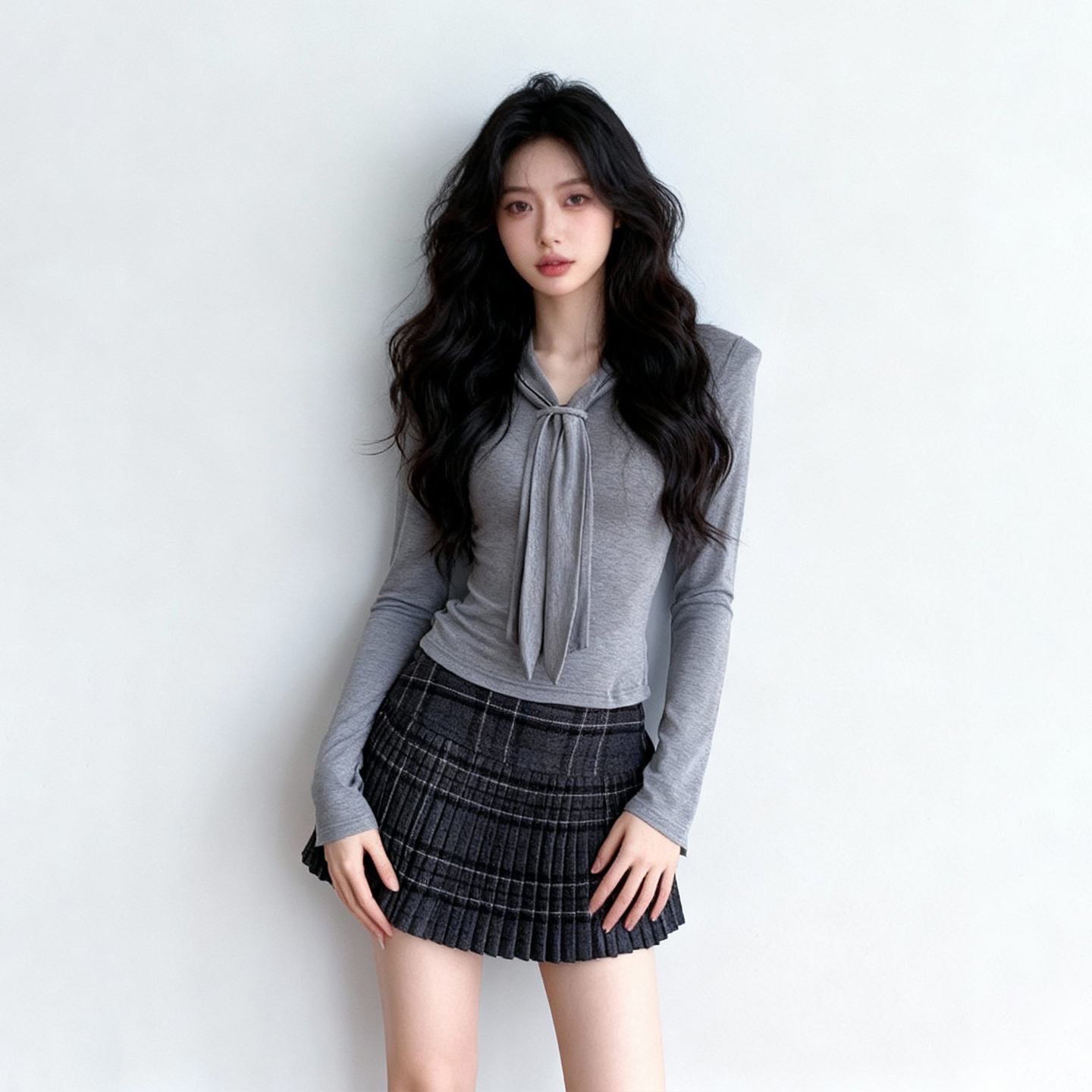 亲肤内搭T恤打底衫百褶裙套装