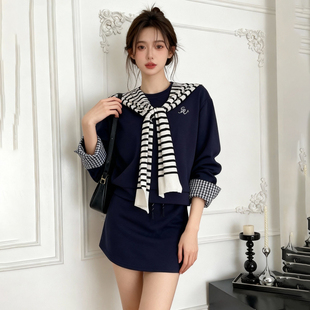 气质款连衣裙韩式慵懒chic套装短裙学院风休闲巨好看的两件套冬装
