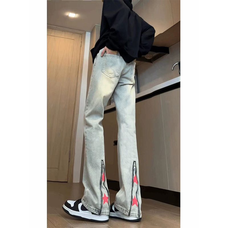 A417AC1070P45夏季男士休闲拉链印花牛仔裤男，男装牛仔裤，电商A417A