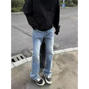 A417A NK901 P45男士夏季闪电纹牛仔裤个性微喇休闲长裤图片