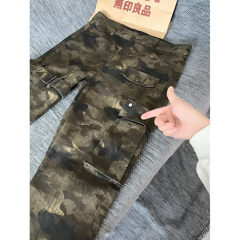 白色绑带牛仔裤男款美式高街潮牌vibe裤子修身高腰微喇直筒工装裤,男装牛仔裤,电商A417A