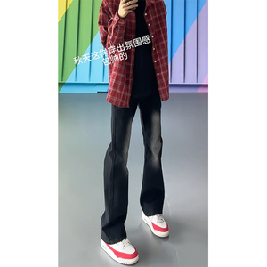 A417A NK3001 p45秋季新款黑色摩白仔裤男百搭高街设计感微喇裤图片