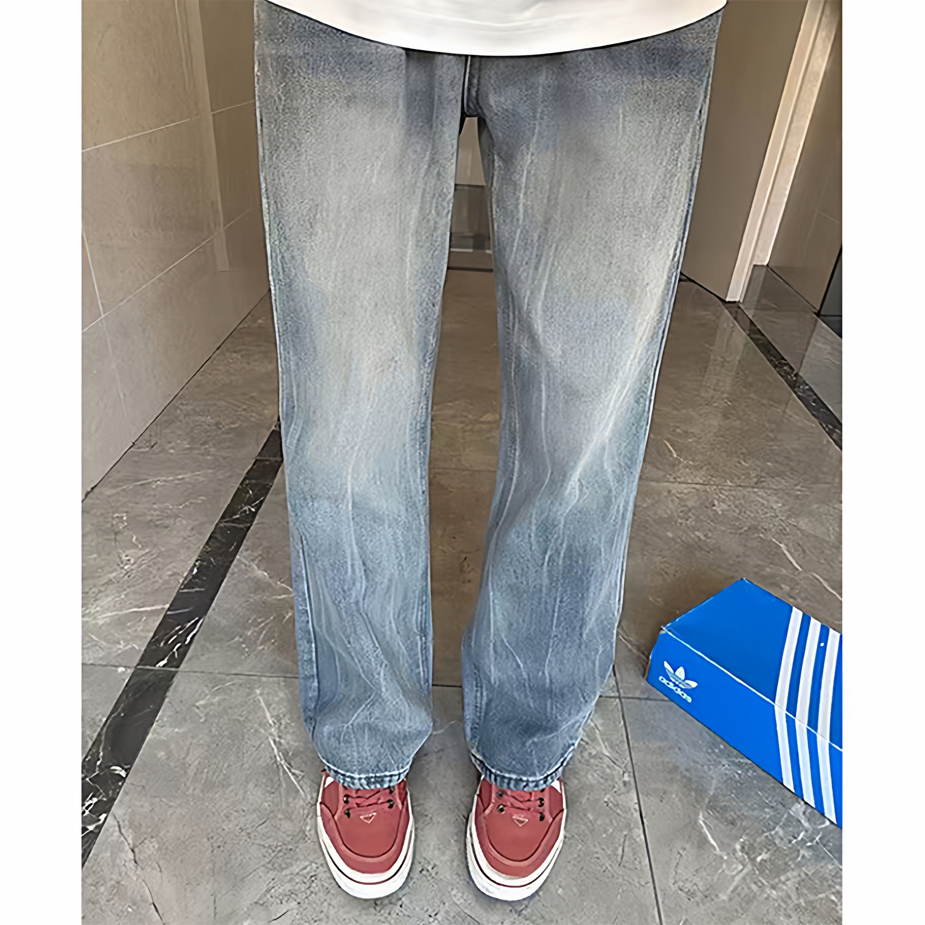 A417ANK901P45男士冬季闪电纹牛仔裤个性微喇休闲长裤,男装牛仔裤,电商A417A