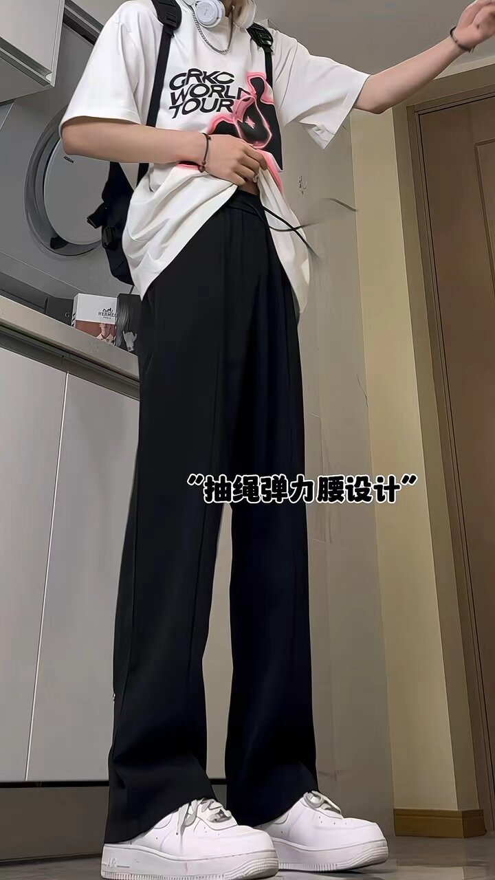 A417A BK81 P45铆钉黑色裤子男潮牌高级感cleanfit西裤垂坠感图片