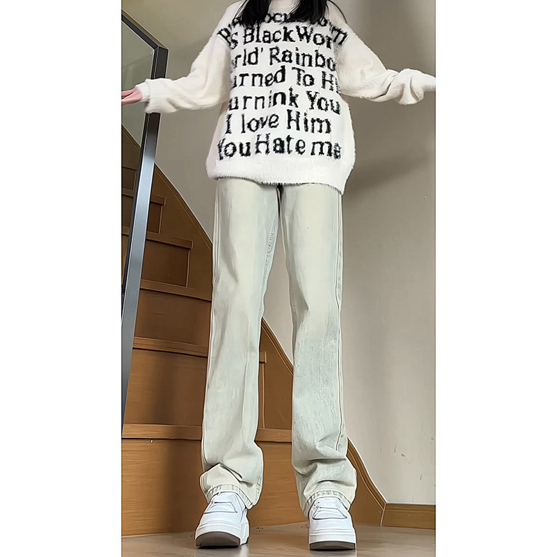 A417ANK6294P45黄泥色牛仔裤男女直筒微喇加长款裤子高弹力，男装牛仔裤，电商A417A