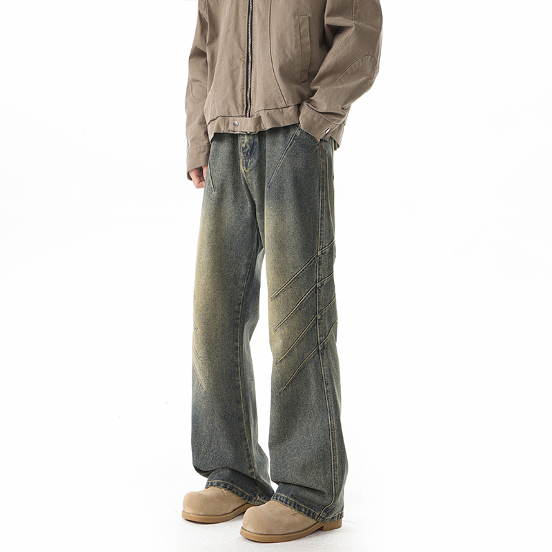 a417ank502p50秋季新款美式复古牛仔裤男宽松直筒阔腿休闲长裤，男装牛仔裤，电商A417A