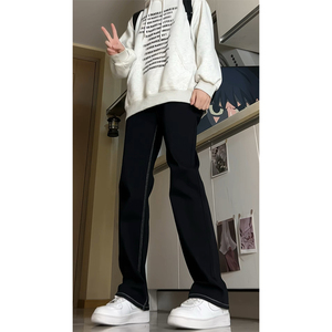 A417A NK3112  P45 春季男士白色织带牛仔裤微喇休闲长裤图片