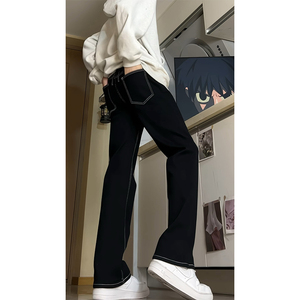 A417A NK3112  P45 春季男士白色织带牛仔裤微喇休闲长裤图片