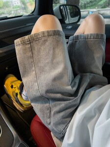 A417A DK251 P45做旧复古牛仔短裤男生夏季街头直筒宽松五分中裤图片