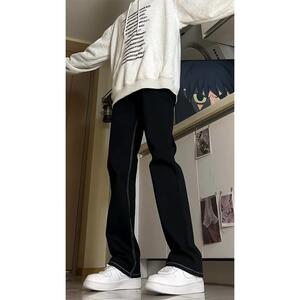 A417A NK3112  P45 春季男士白色织带牛仔裤微喇休闲长裤图片