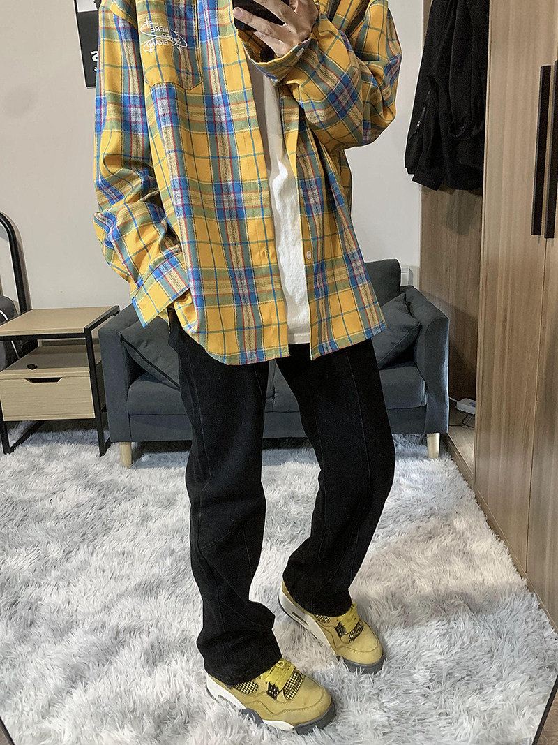 A417ANK357P55秋冬男士高街时尚拼接设计感牛仔裤百搭裤子,男装牛仔裤,电商A417A