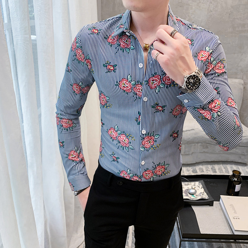 312A-932-P55新款社会精神小伙长袖衬衫男时尚帅气修身衬衣,男装衬衫,星座312A