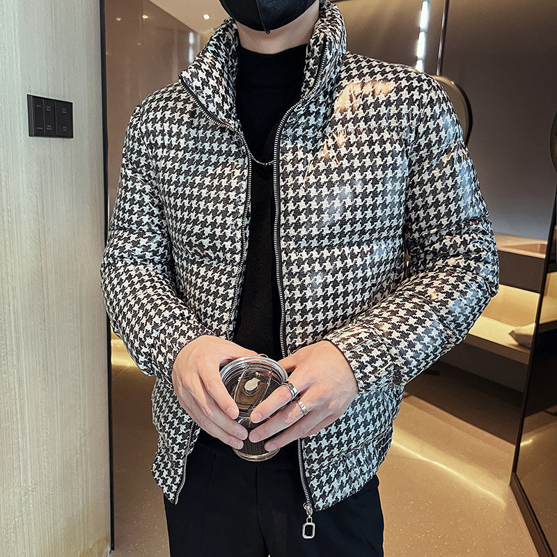 312A-8812-P130控168冬季男士千鸟格潮牌棉衣韩版潮流夹克棉袄B,男装夹克,星座312A