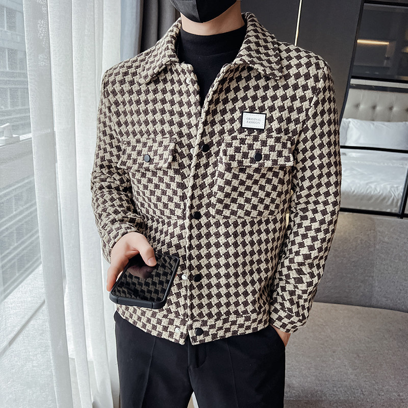312A-2293-P130控168秋冬社会小伙格子呢子外套男潮流韩版上衣E,女装短外套,星座312A