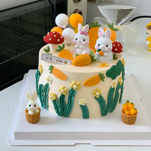 兔子宝宝百天满月生日蛋糕装饰