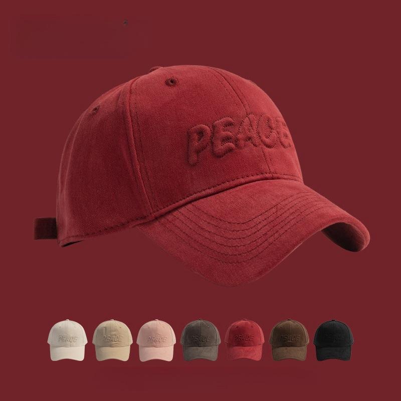 复古红色帽子女显脸小韩版刺绣