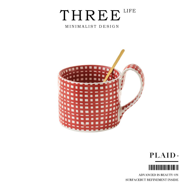 Tlife·Plaid·杯具马克杯情侣水杯陶瓷杯家用高颜值设计感 |彩格