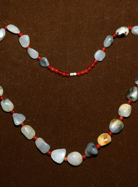 油润86.2克青花项链新疆和田玉籽料原石原料天然真皮籽玉