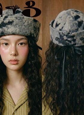 ALLGOODGOODS nin复古灰水手帽女秋冬毛绒瓜皮帽小众显脸小冷帽