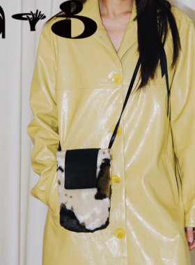 ALLGOODGOODS nin奶牛纹马毛真皮竖款手机包复古小众斜挎迷你包