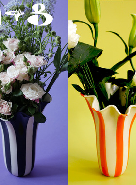 TELOS | striped vase手工绘制小众设计郁金香条纹撞色陶瓷花瓶