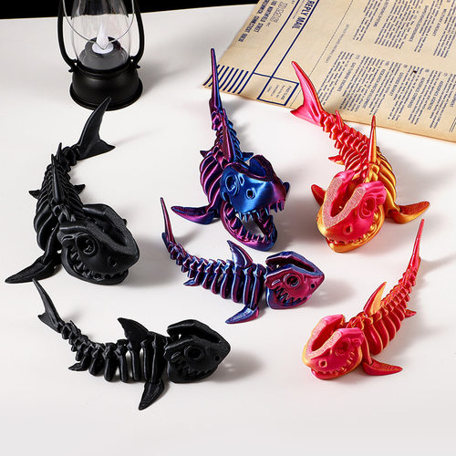 3D打印骨鲨鱼玩具关节可动夜光仿真动物模型儿童创意礼物摆件手办