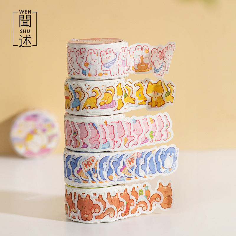韩国可爱和纸贴纸小熊兔子INS风卡通手账胶带100张DIY装饰小图案