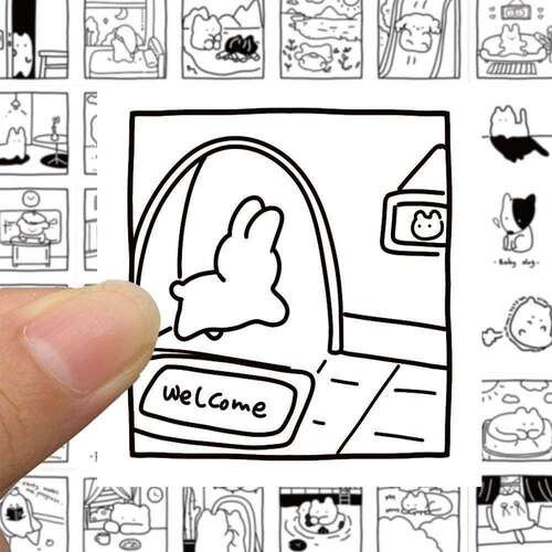 黑白简笔画猫咪贴纸DIY手帐手机