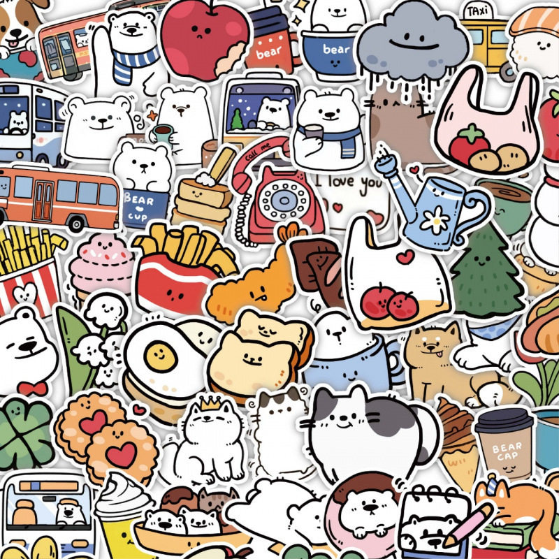 白熊旅行贴纸120张可爱卡通动物行李箱手帐笔记本电脑头盔DIY装饰,3C数码配件,笔记本个性小贴纸,淘宝优惠券,粉丝福利购,淘宝优惠卷