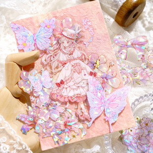 无界花谱PET立体冰晶镭射烫金贴纸复古花朵手帐咕卡相册装饰贴画