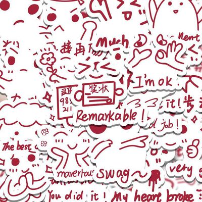 54张英语评语贴纸老师批改作业鼓励奖励简笔画手账手机装饰diy贴