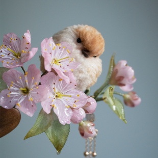 原创手作热缩片扭扭棒山鸟春樱图簪子木钗 肥啾发饰 国风汉服配饰