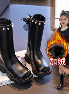 韩版儿童公主风皮靴女孩加绒高靴