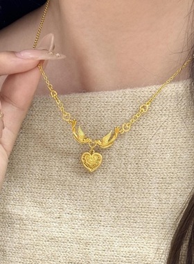 沙金黄金色喜鹊双飞如意项链