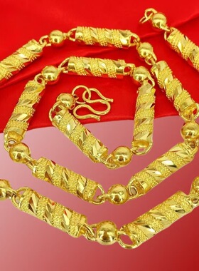 沙金黄金色男士项链霸气车花圆柱